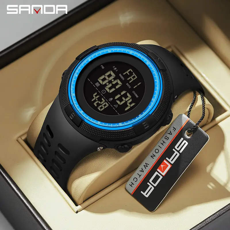 Sanda Men's Digital Watch Black Red Waterproof 48H - Image 9