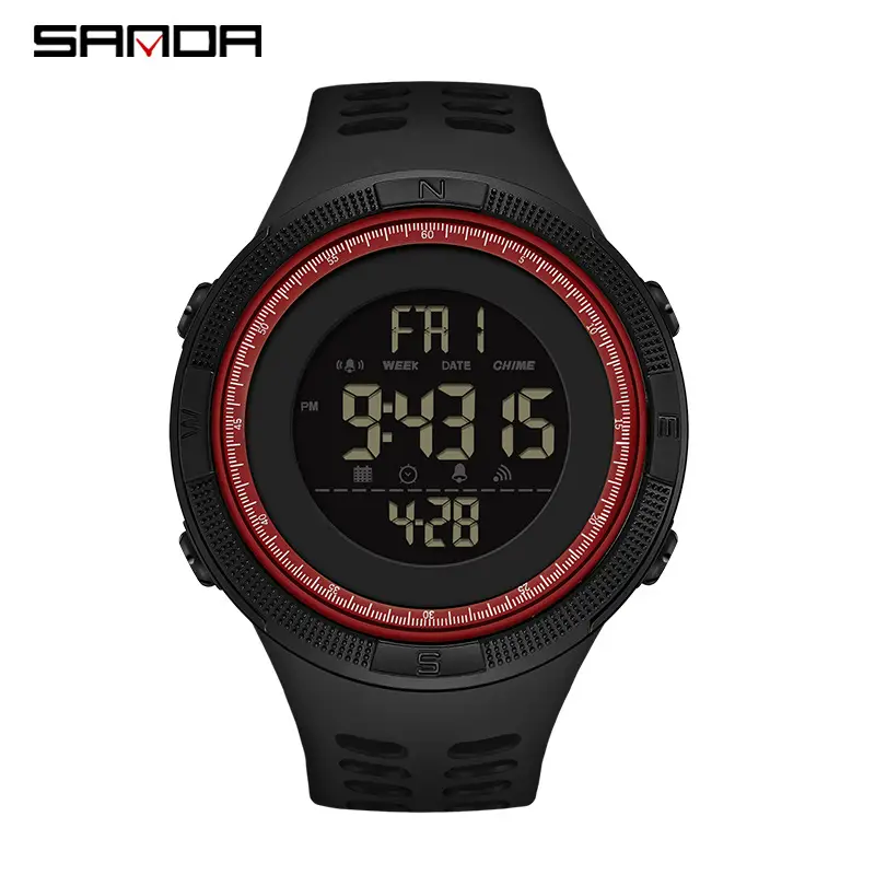 Sanda Men's Digital Watch Black Red Waterproof 48H - Image 5