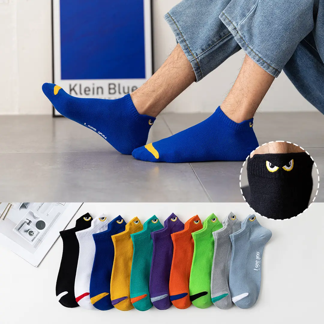 Summer New Men's Ear Jacquard Deviruchi Short Socks Deodorant Casual Sweat Absorbing Colorful Summer Short Boat Socks