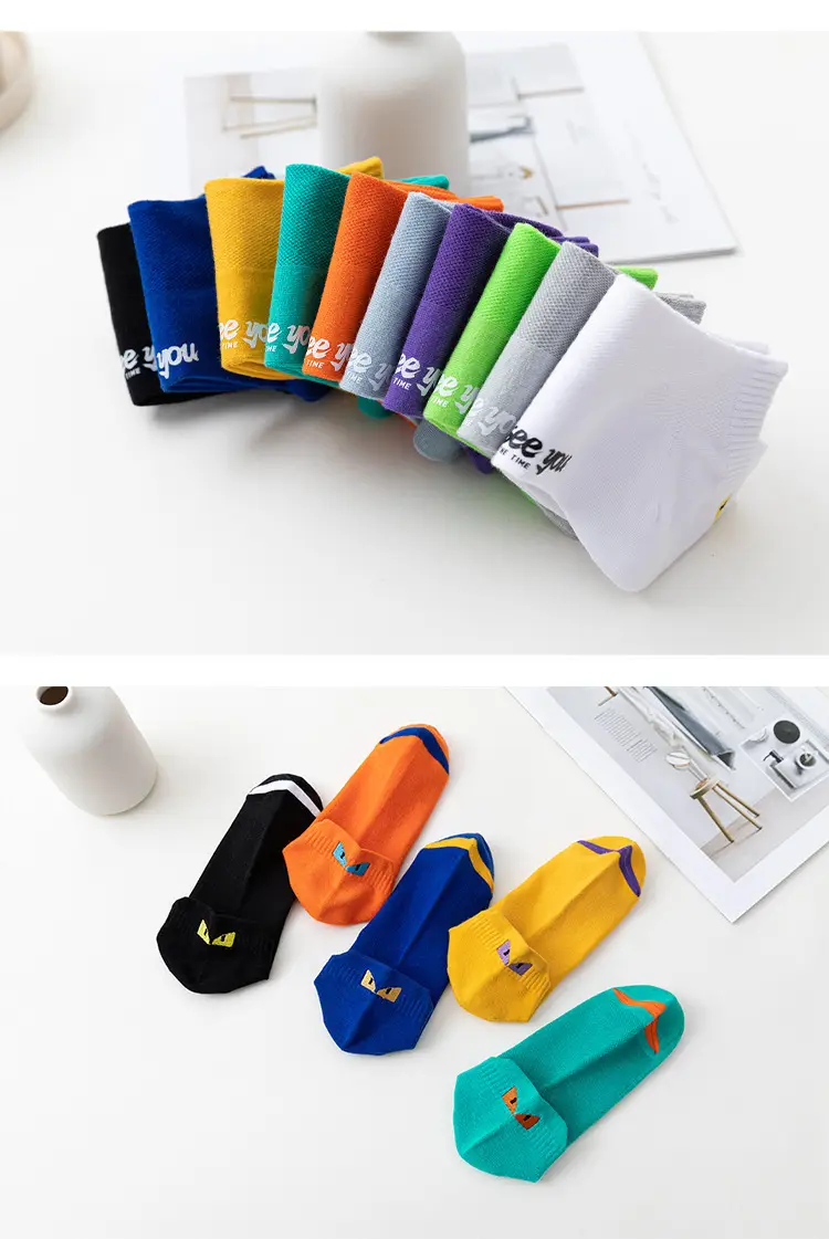 Summer New Men's Ear Jacquard Deviruchi Short Socks Deodorant Casual Sweat Absorbing Colorful Summer Short Boat Socks — feature 7
