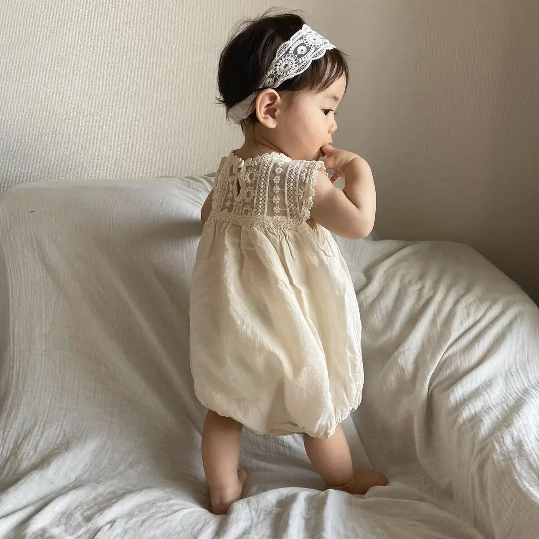 White Baby Lace Sleeveless Jumpsuit for Girls