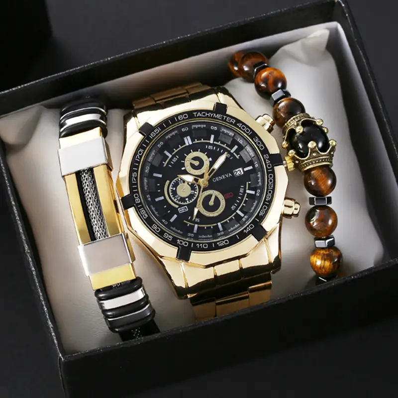 Men's Steel Band Quartz Watch with Calendar