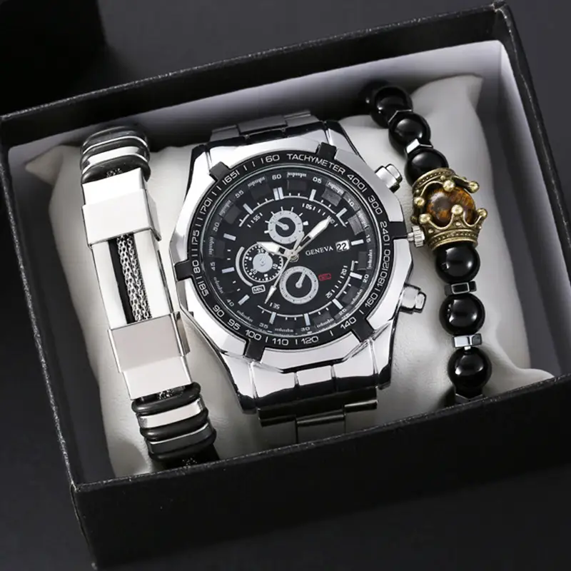 Men's Steel Band Quartz Watch with Calendar