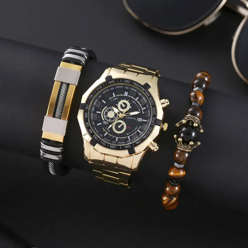 Men's Steel Band Quartz Watch with Calendar