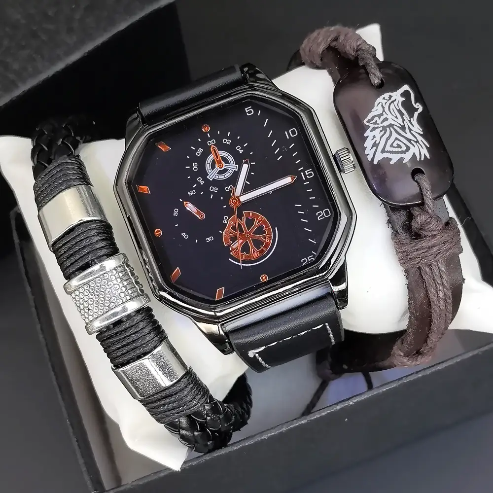 Men's Steel Band Quartz Watch with Calendar
