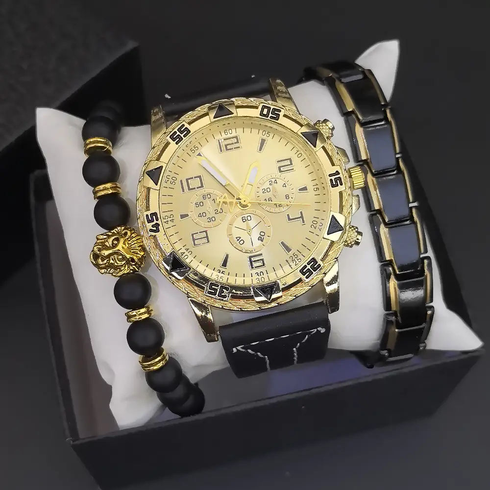 Men's Steel Band Quartz Watch with Calendar