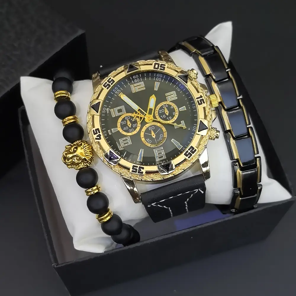 Men's Steel Band Quartz Watch with Calendar