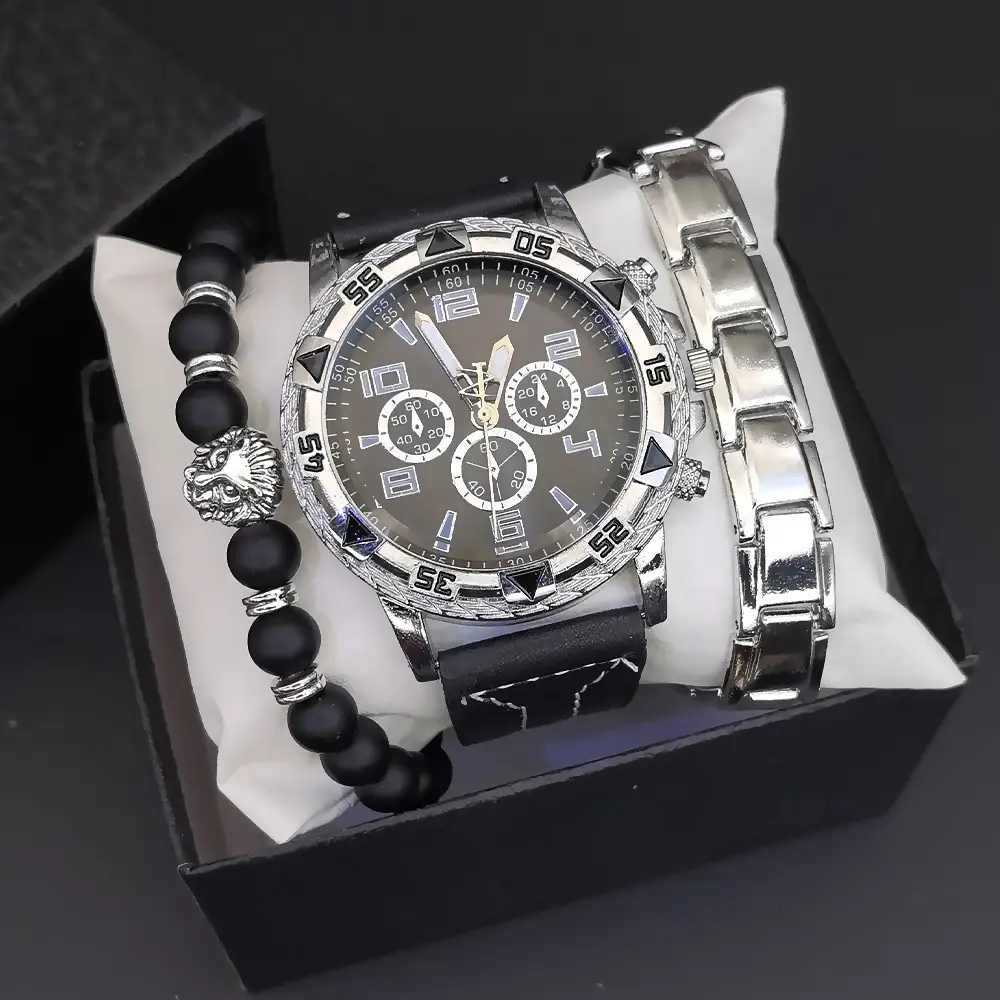 Men's Steel Band Quartz Watch with Calendar