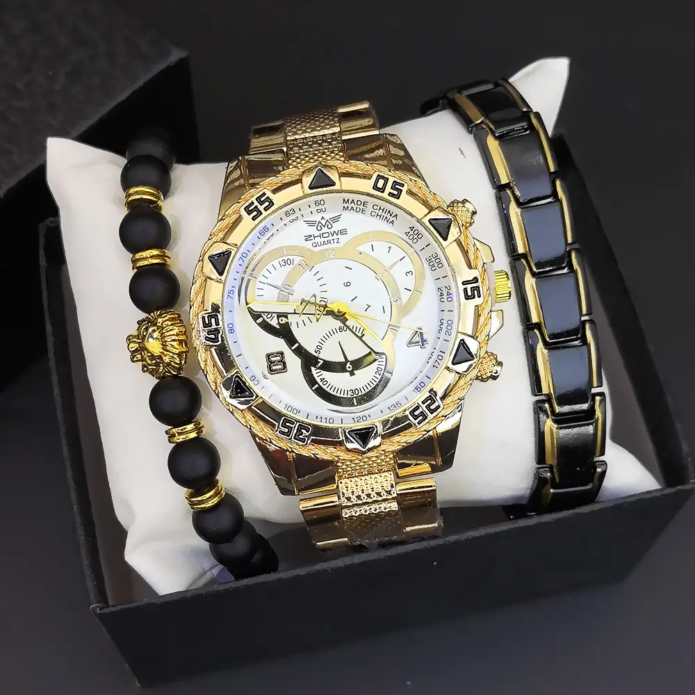 Men's Steel Band Quartz Watch with Calendar