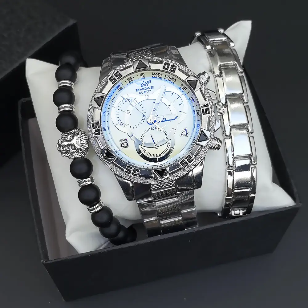 Men's Steel Band Quartz Watch with Calendar