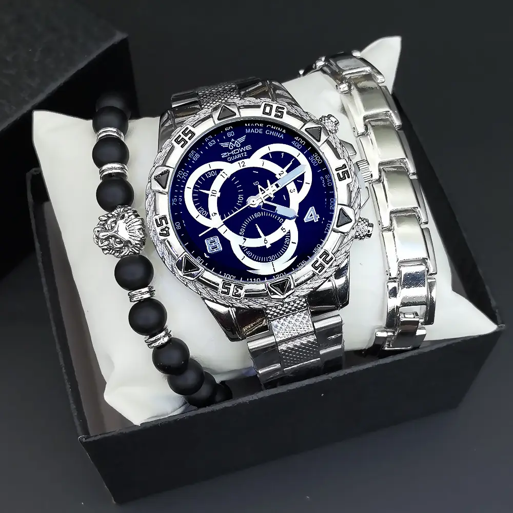 Men's Steel Band Quartz Watch with Calendar
