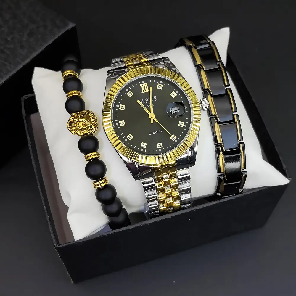 Men's Steel Band Quartz Watch with Calendar