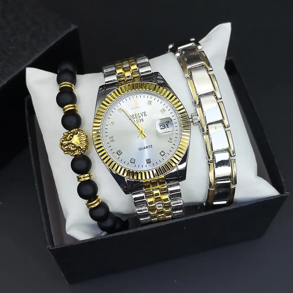 Men's Steel Band Quartz Watch with Calendar