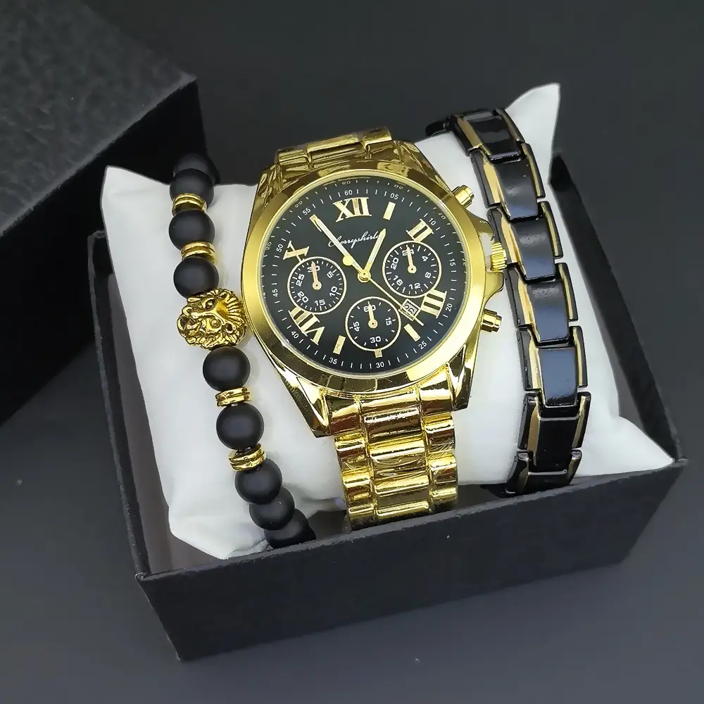 Men's Steel Band Quartz Watch with Calendar