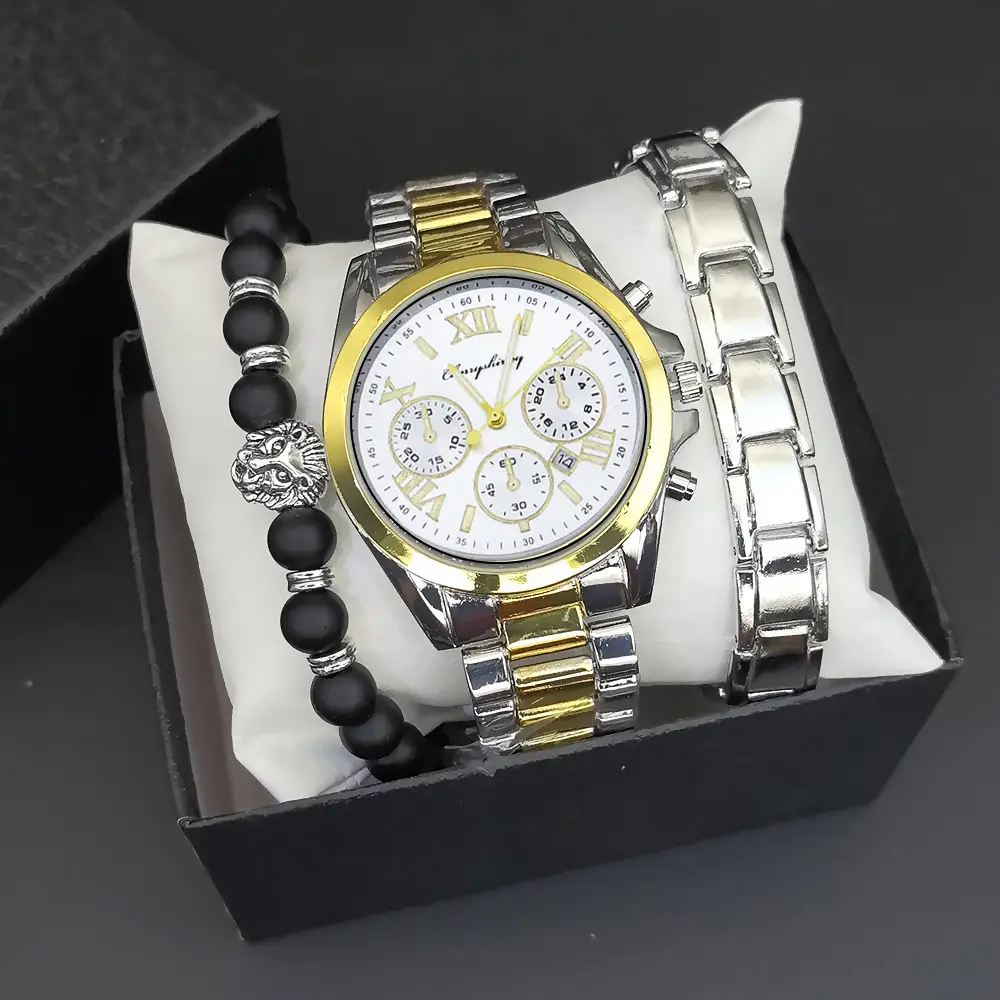Men's Steel Band Quartz Watch with Calendar