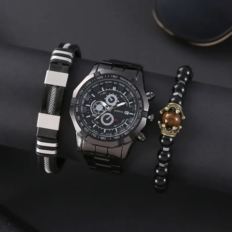 Men's Steel Band Quartz Watch with Calendar