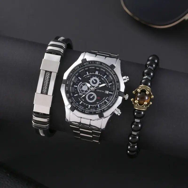 Men's Steel Band Quartz Watch with Calendar