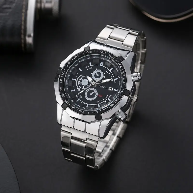 Men's Steel Band Quartz Watch with Calendar