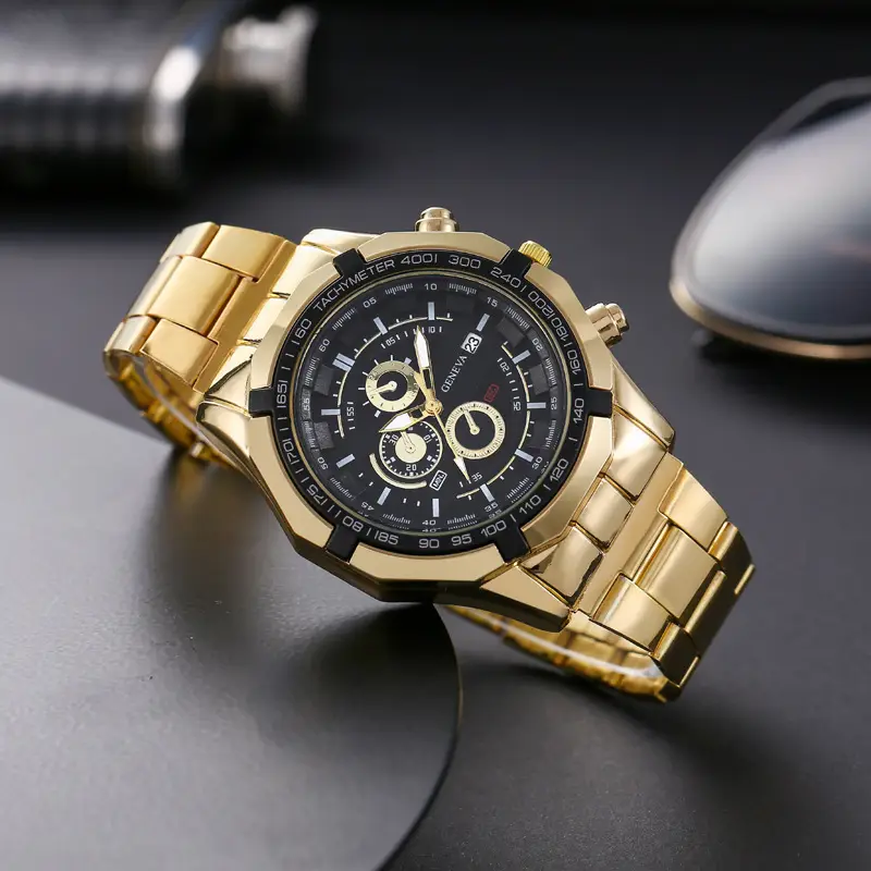 Men's Steel Band Quartz Watch with Calendar