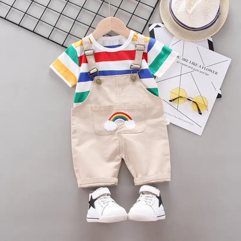 Summer Palm Print Bear Overalls Set for Boys Girls 1-3Y - Image 10