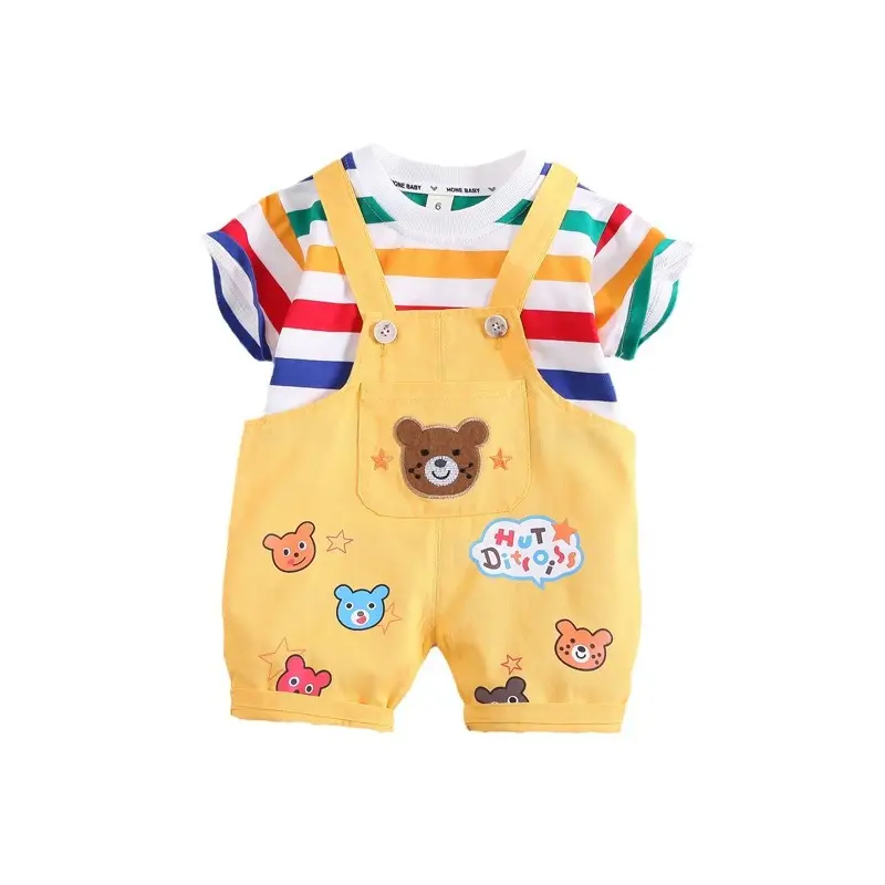Summer Palm Print Bear Overalls Set for Boys Girls 1-3Y - Image 11