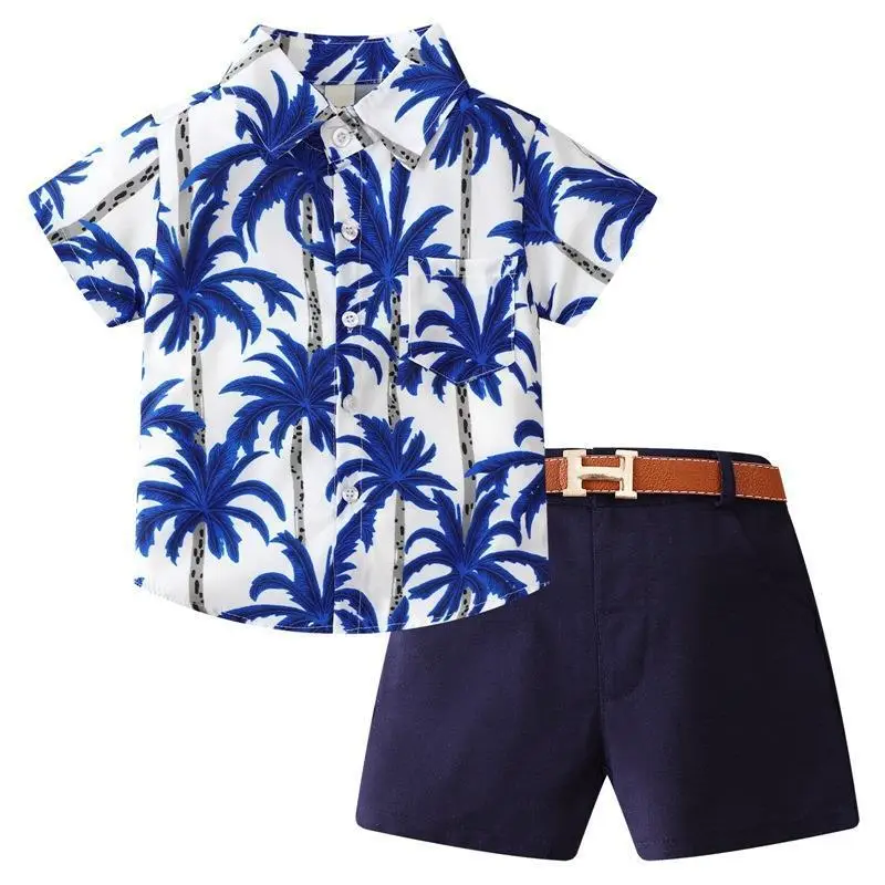 Summer Palm Print Bear Overalls Set for Boys Girls 1-3Y - Image 4