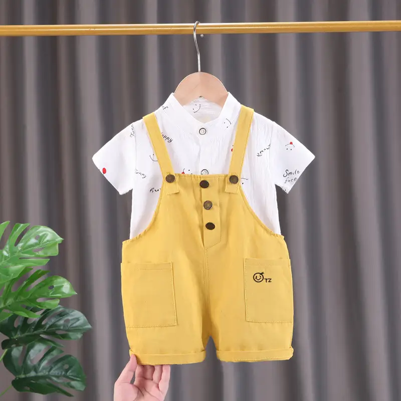 Summer Palm Print Bear Overalls Set for Boys Girls 1-3Y - Image 5
