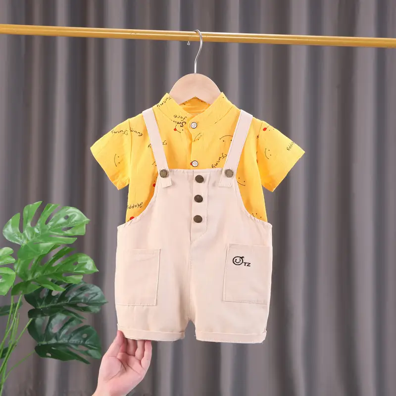 Summer Palm Print Bear Overalls Set for Boys Girls 1-3Y - Image 6