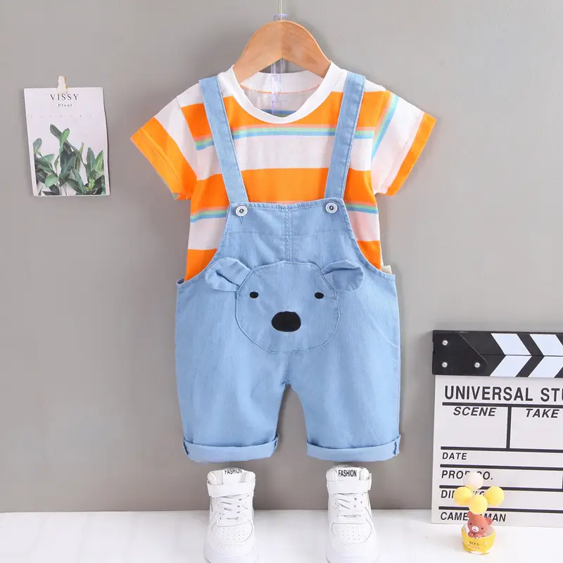 Summer Palm Print Bear Overalls Set for Boys Girls 1-3Y - Image 7