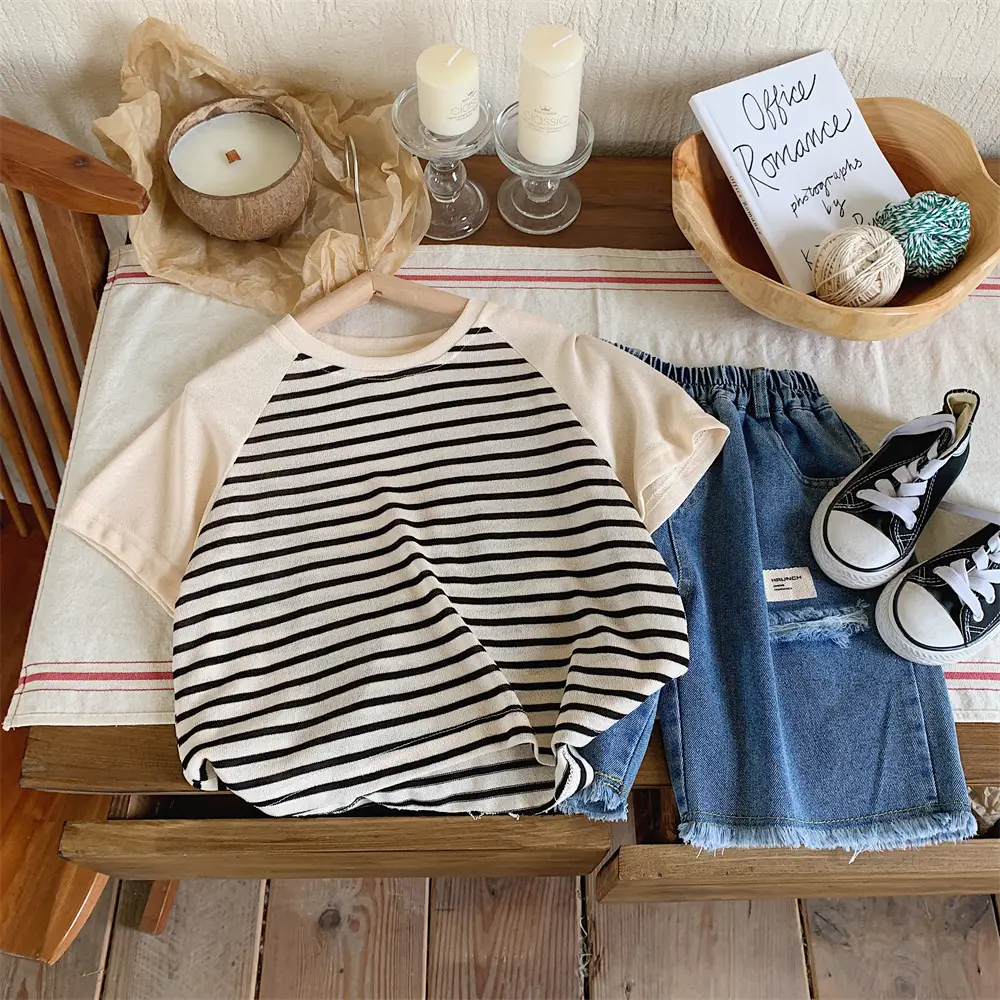 Summer Casual Striped T-Shirt Top for Boys Girls — feature 2