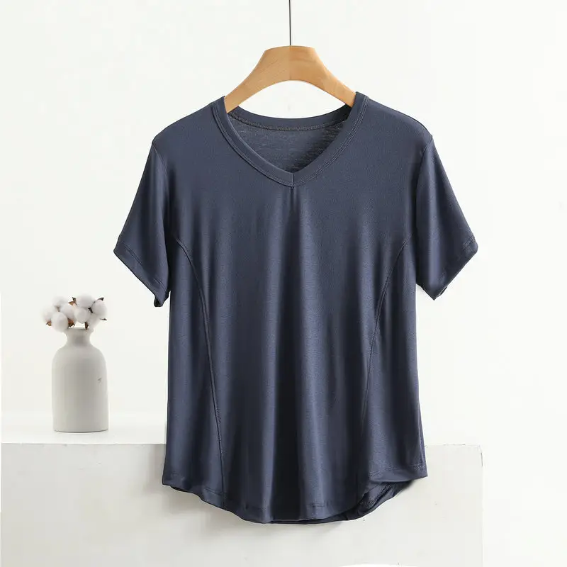 Women V-Neck Cotton T-Shirt Plus Size Pink - Image 10