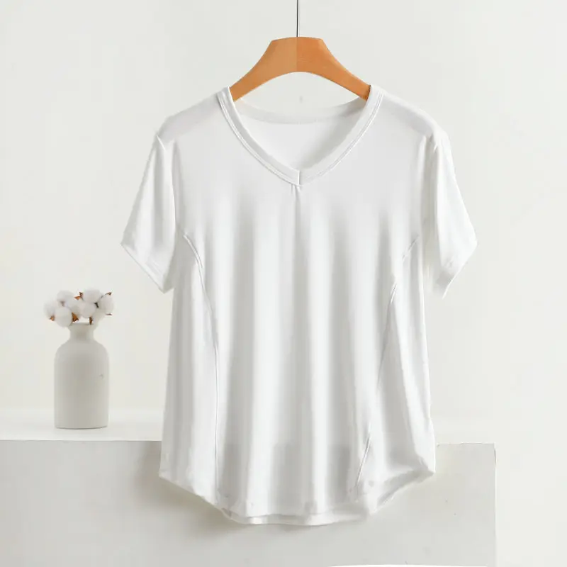 Women V-Neck Cotton T-Shirt Plus Size Pink - Image 11