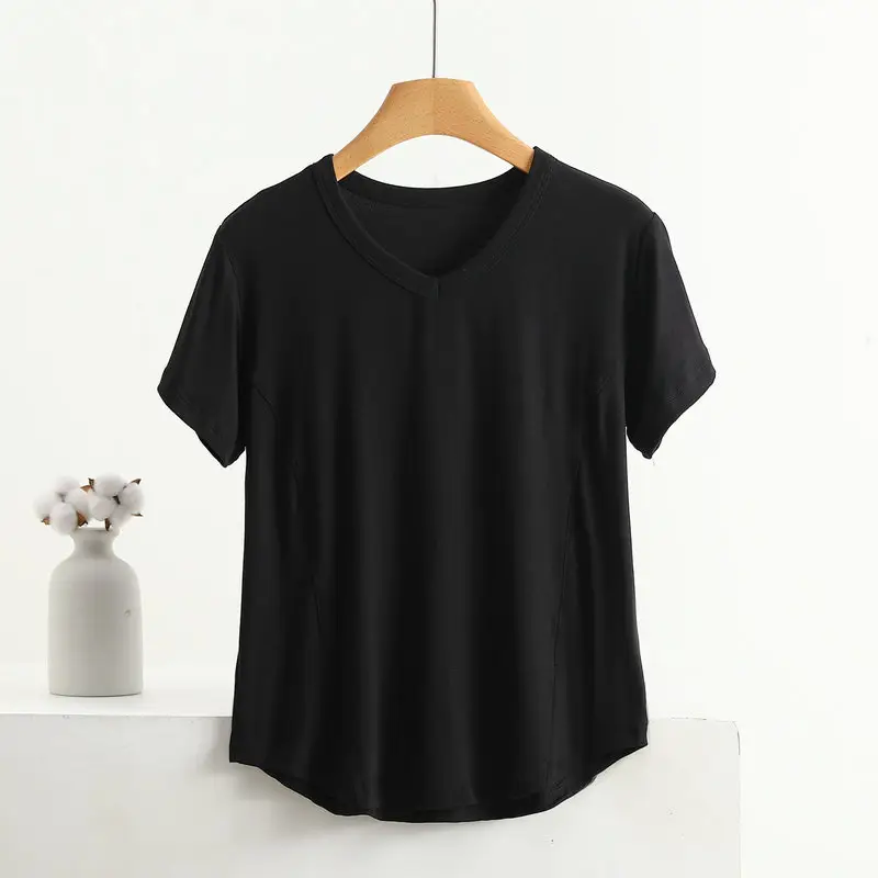 Women V-Neck Cotton T-Shirt Plus Size Pink - Image 12