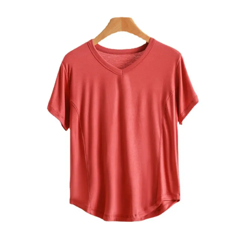 Women V-Neck Cotton T-Shirt Plus Size Pink - Image 13