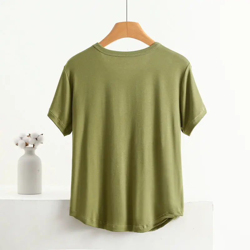 Women V-Neck Cotton T-Shirt Plus Size Pink — feature 17
