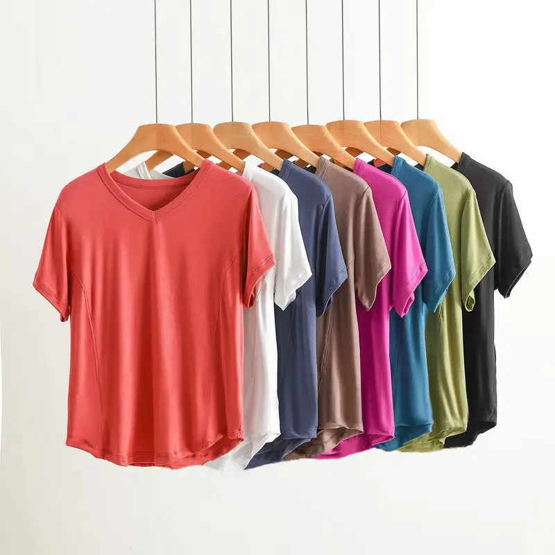 Women V-Neck Cotton T-Shirt Plus Size Pink — feature 2