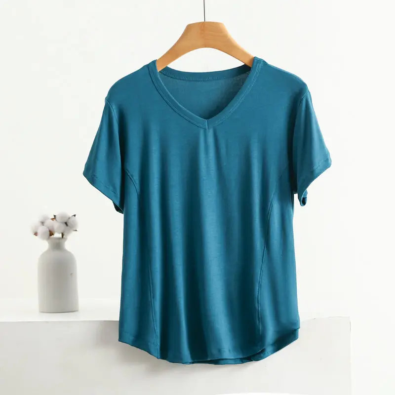Women V-Neck Cotton T-Shirt Plus Size Pink - Image 8