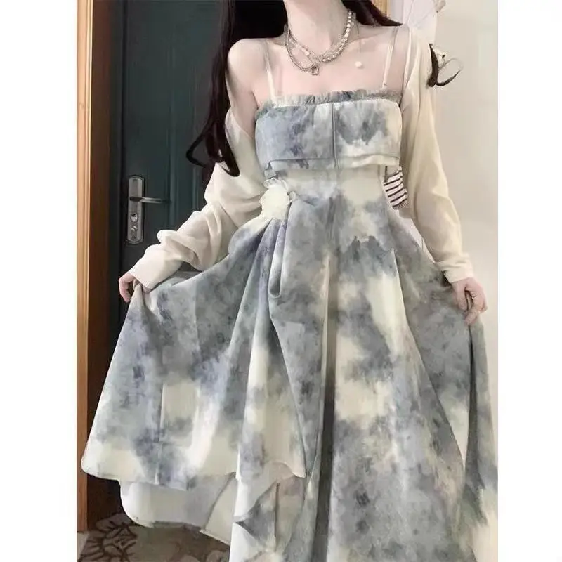 Vintage Ink Tie-Dye Chest Wrap Dress Women 2025 Summer - Image 5