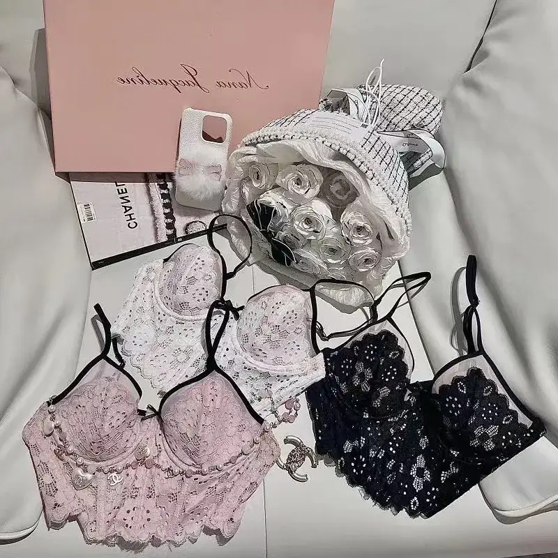 French Style Lace Underwear Set Big Chest Small Push Up - Image 9