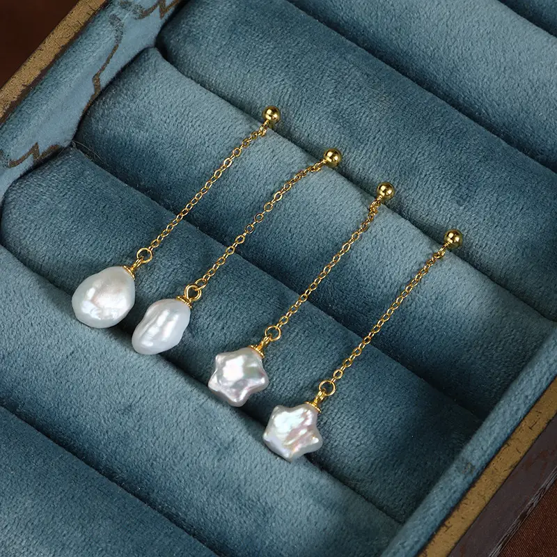 Sterling Silver Pearl Earrings Gold Plated All Over Design - Image 5
