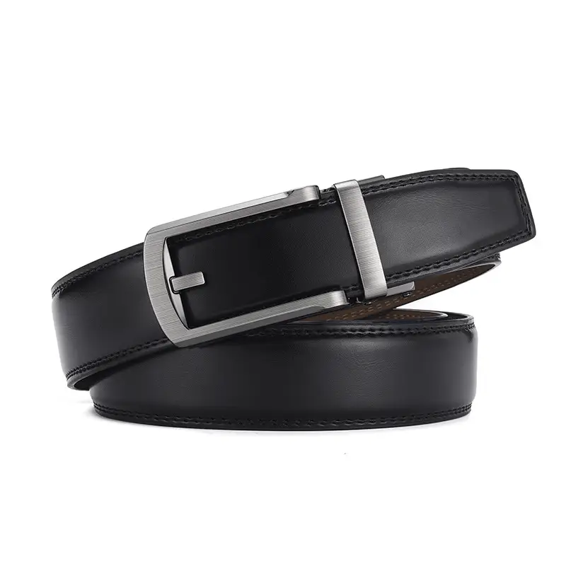 Men's Black Genuine Leather Belt with Silver Buckle β feature 9