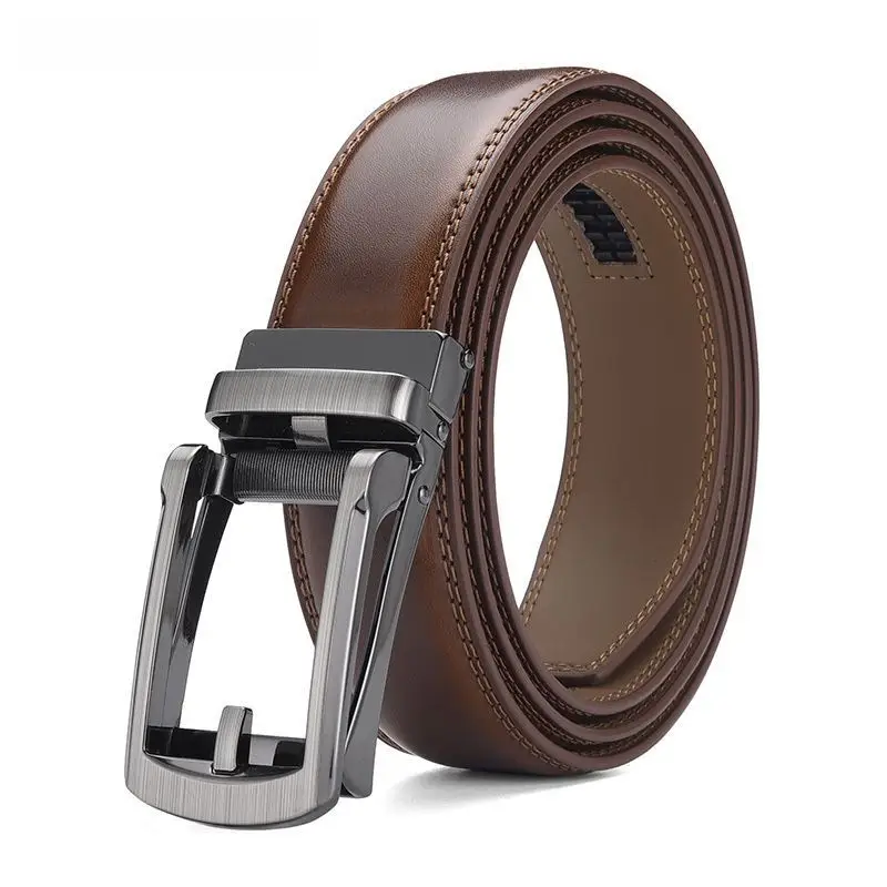 Men's Black Genuine Leather Belt with Silver Buckle