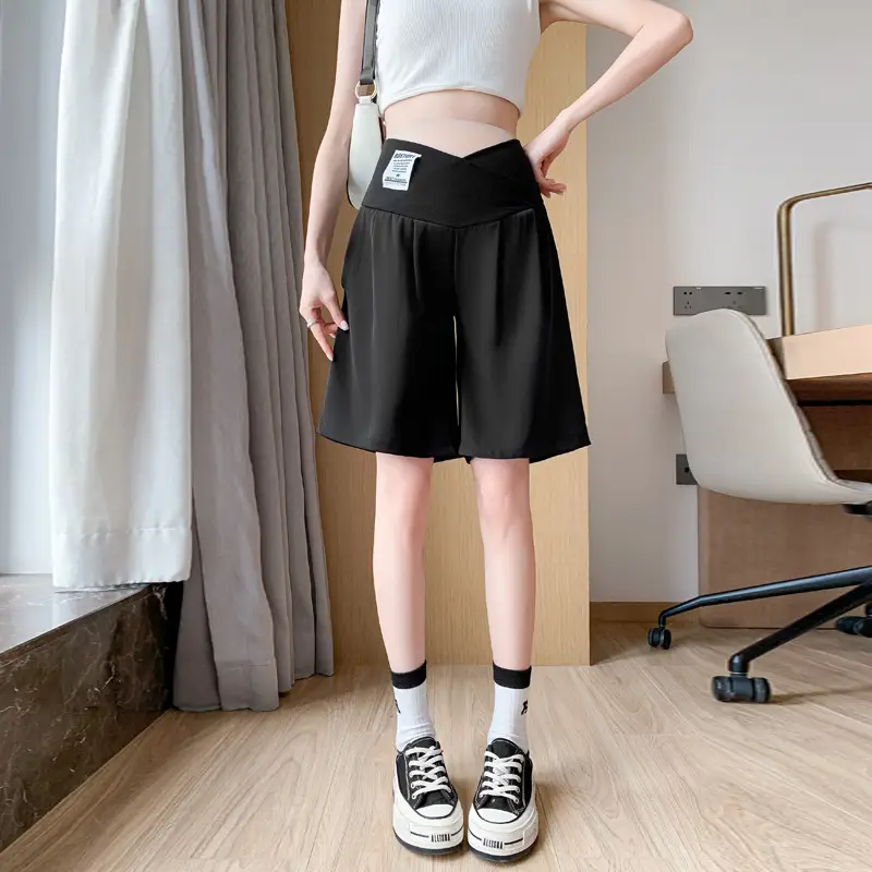 2024 New Maternity Ice Silk Low-Waist Wide-Leg Fashion Slimming Outerwear Five-Point Pants Straight-Leg Suit Shorts - Image 5