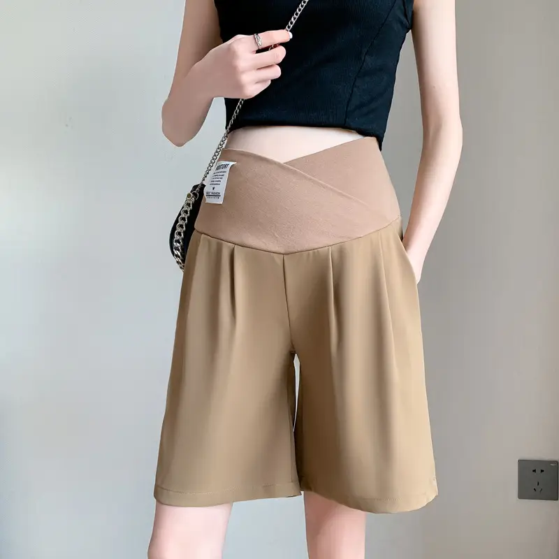 2024 New Maternity Ice Silk Low-Waist Wide-Leg Fashion Slimming Outerwear Five-Point Pants Straight-Leg Suit Shorts - Image 6