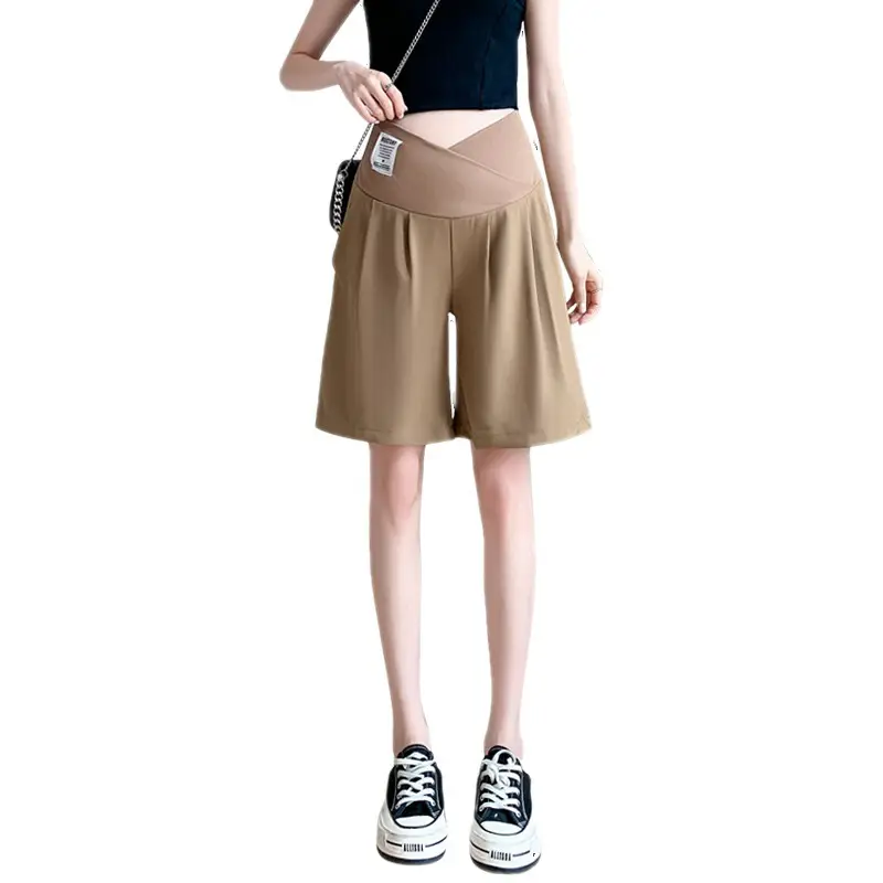 2024 New Maternity Ice Silk Low-Waist Wide-Leg Fashion Slimming Outerwear Five-Point Pants Straight-Leg Suit Shorts - Image 8