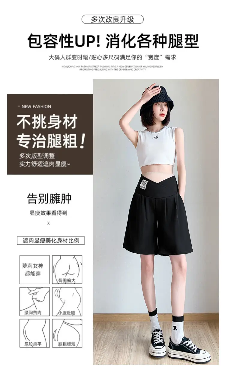 2024 New Maternity Ice Silk Low-Waist Wide-Leg Fashion Slimming Outerwear Five-Point Pants Straight-Leg Suit Shorts — feature 11