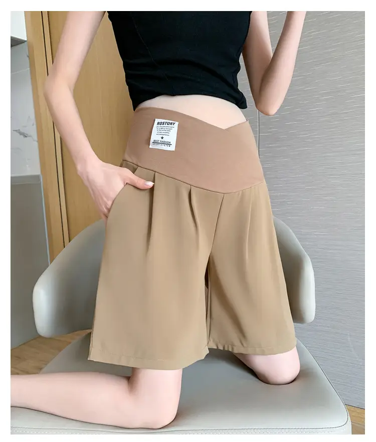 2024 New Maternity Ice Silk Low-Waist Wide-Leg Fashion Slimming Outerwear Five-Point Pants Straight-Leg Suit Shorts — feature 20