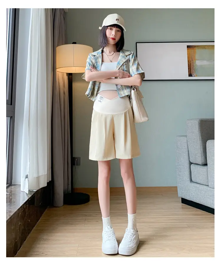 2024 New Maternity Ice Silk Low-Waist Wide-Leg Fashion Slimming Outerwear Five-Point Pants Straight-Leg Suit Shorts — feature 25