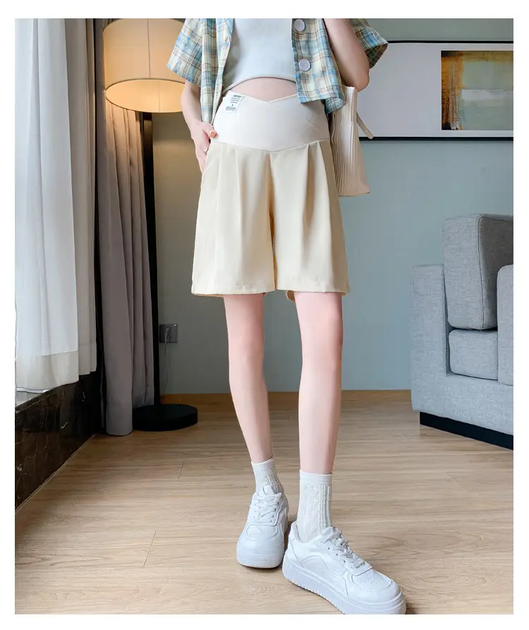 2024 New Maternity Ice Silk Low-Waist Wide-Leg Fashion Slimming Outerwear Five-Point Pants Straight-Leg Suit Shorts — feature 26