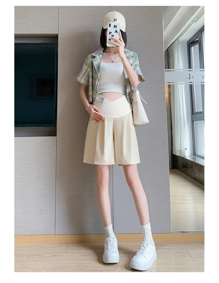 2024 New Maternity Ice Silk Low-Waist Wide-Leg Fashion Slimming Outerwear Five-Point Pants Straight-Leg Suit Shorts — feature 27